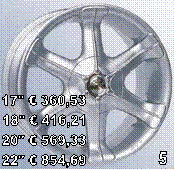 5,17"  360,53
18"  416,21
20"  569,33
22"  854,69