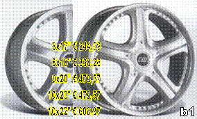 b1,  8x17"  244,99
  8x18"  338,26
  9x20"  473,57
10x20"  473,57
10x22"  606,97
